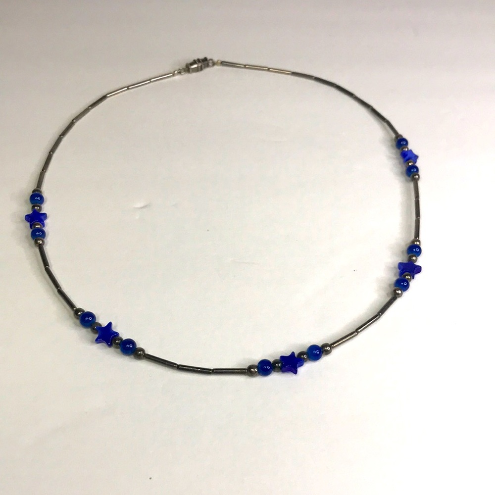 Vintage Blue star silver choker necklace